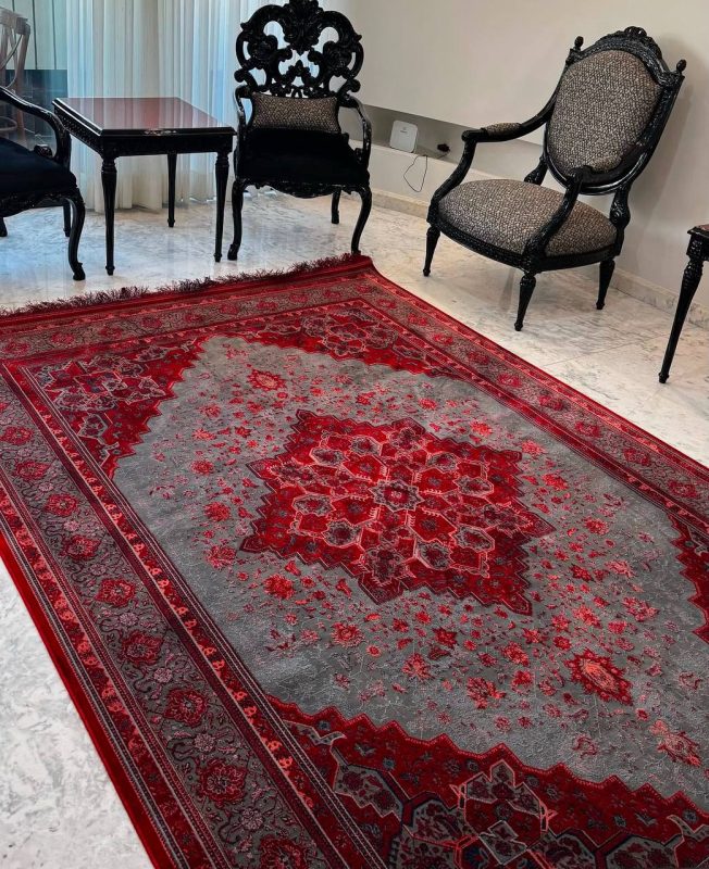 ست مبل مشکی و فرش قرمز - مبل و فرش کلاسیک