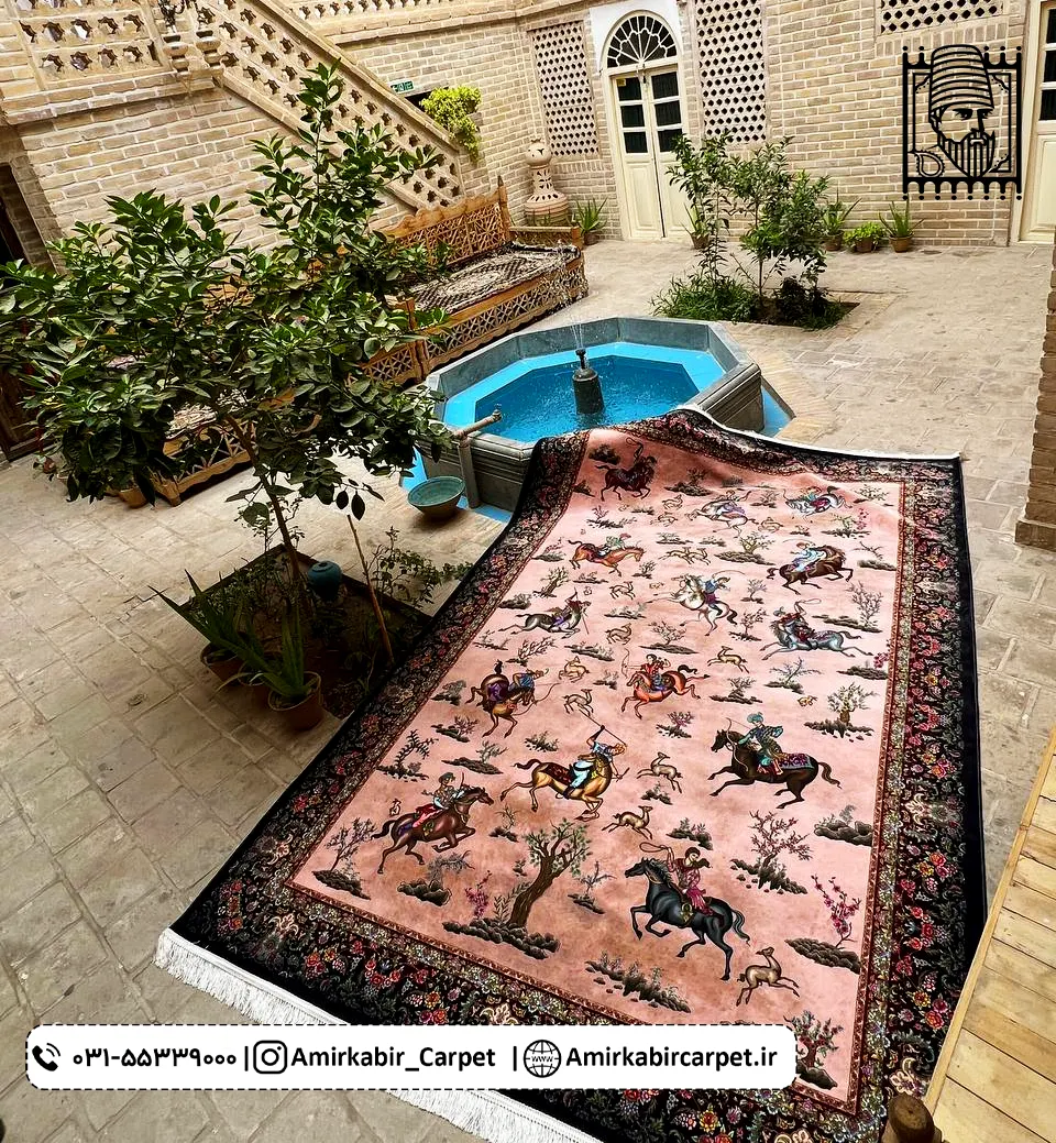 فرش اصیل طرح شکارگاه بژ کد 100923
