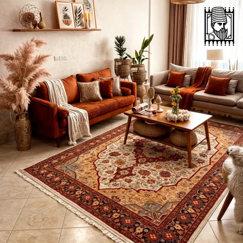 فرش 700 شانه طرح دستباف کد 354 کرم