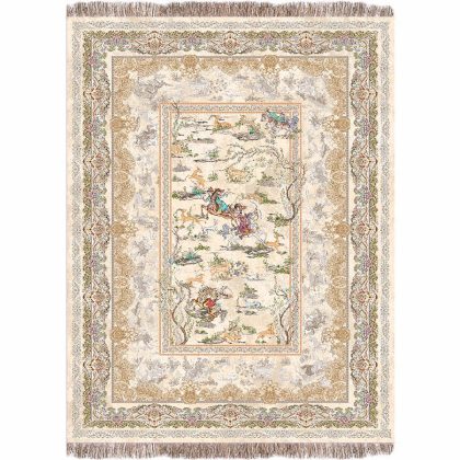 فرش شکارگاه 1240 شانه طرح دستباف کد A1107