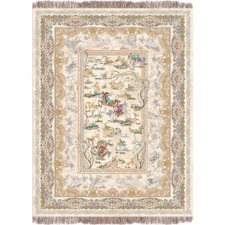 فرش شکارگاه 1240 شانه طرح دستباف کد A1107