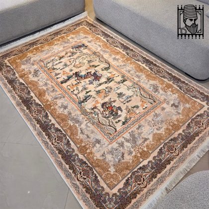 فرش شکارگاه 1200 شانه کرم نسکافه ای