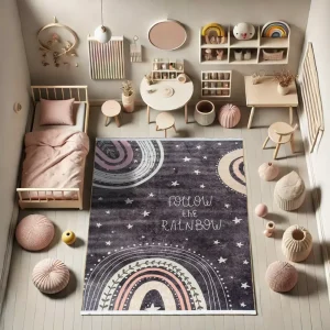 فرش کودک رنگین کمان کد 25KM0120 دودی 700 شانه