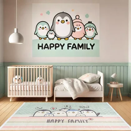 فرش کودک طرح پنگوئن ها کد 25KM0170 سبز 700 شانه