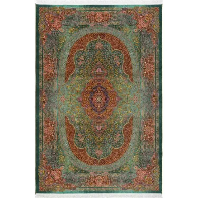 فرش 1500 شانه طرح دستباف 20015184 سبز دریایی