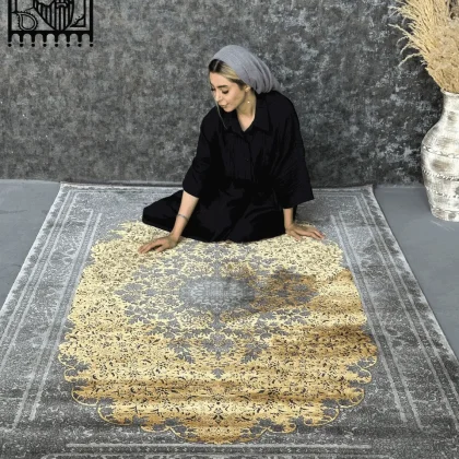 فرش مدرن آروین کد 73126 طوسی طلایی