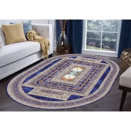 فرش سنتی بیضی کد 100330 سرمه ای 700 شانه