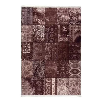 فرش سنتی چهل تکه کد 100508 قهوه ای 700 شانه