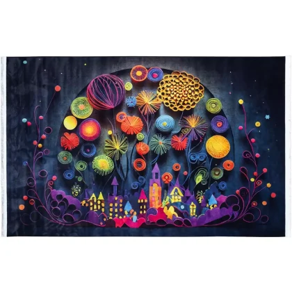 فرش کودک طرح گل و خانه کد 25KM0010