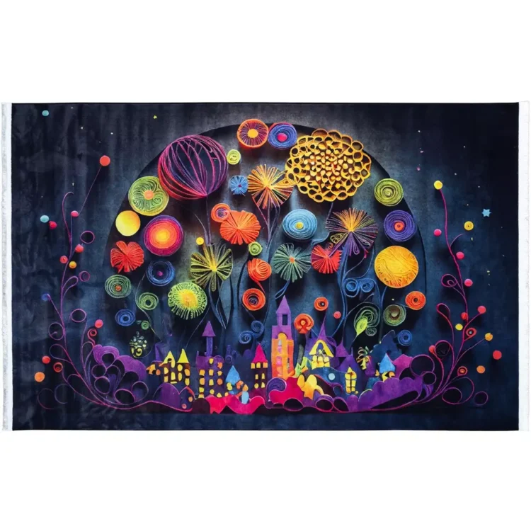 فرش کودک طرح گل و خانه کد 25KM0010