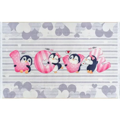 فرش کودک طرح پنگوئن های عاشق کد 25KM0140