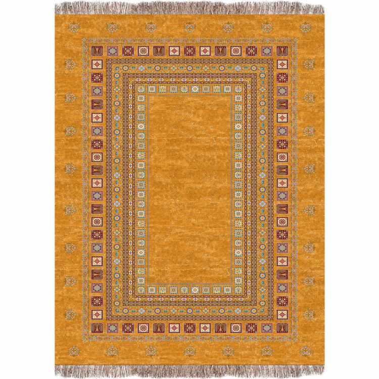 فرش 1240 شانه طرح دستباف کد C1091 زرد