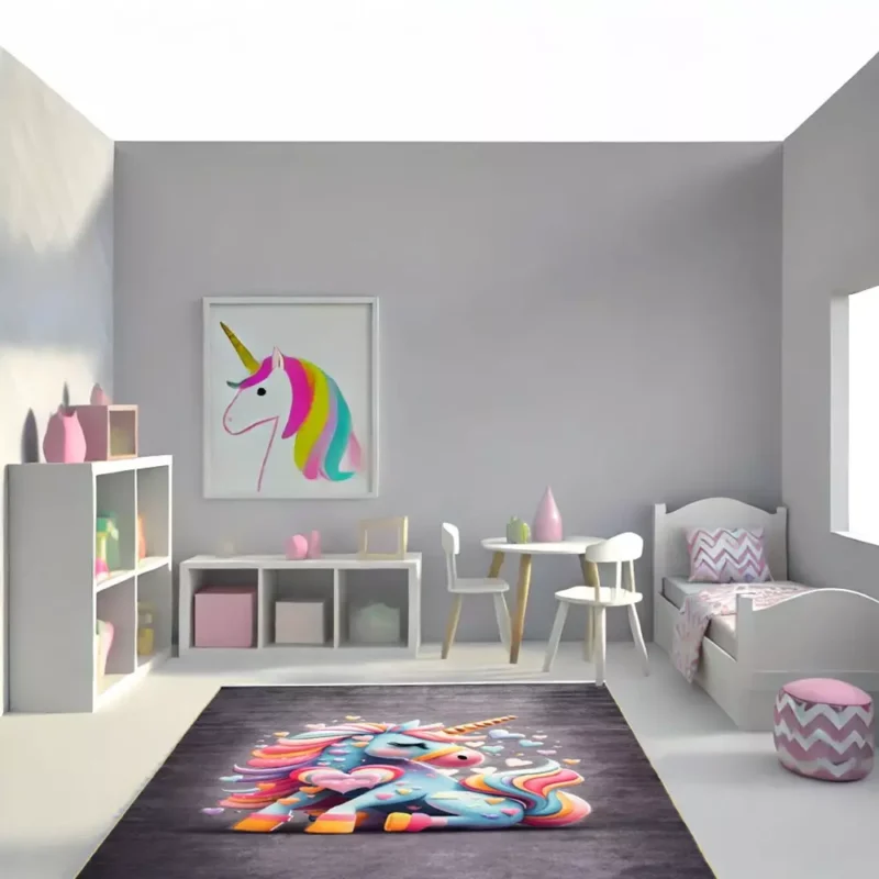 فرش کودک طرح تک شاخ رنگی کد 25KM0000