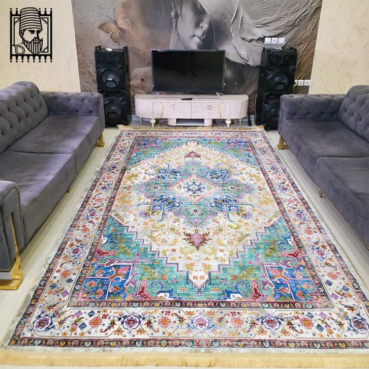 فرش 1240 شانه طرح دستباف کد T1091 نقره ای