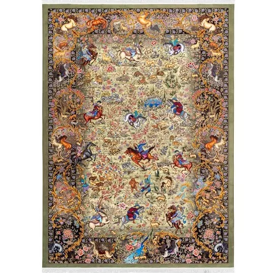 فرش شکارگاه کد 20CT0000 سبز 1500 شانه