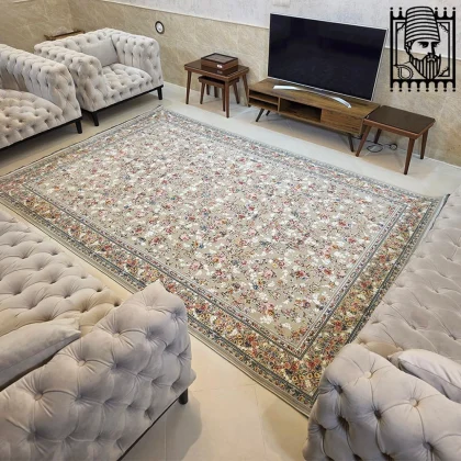 فرش ۱۲۰۰ شانه طرح پردیس نقره ای گل برجسته