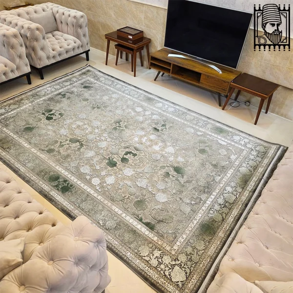 فرش ۱۲۰۰ شانه طرح نقره ای گل برجسته