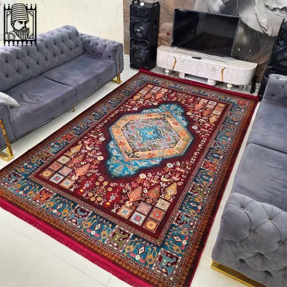 فرش 1240 شانه طرح دستباف کد T1113 لاکی