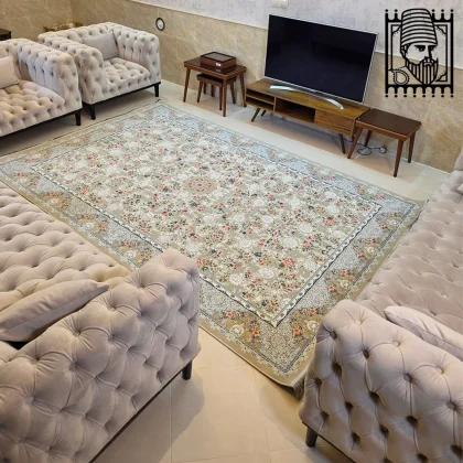 فرش ۱۲۰۰ شانه طرح 25850 نقره ای گل برجسته