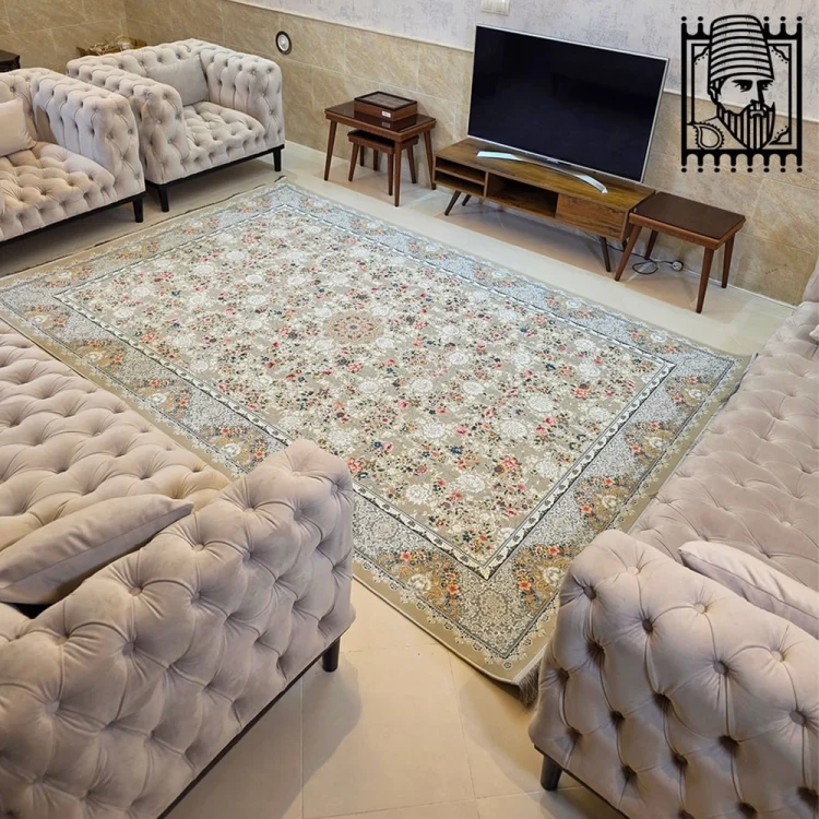 فرش ۱۲۰۰ شانه طرح 25850 نقره ای گل برجسته + فیلم