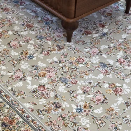 فرش ۱۲۰۰ شانه طرح پردیس نقره ای گل برجسته