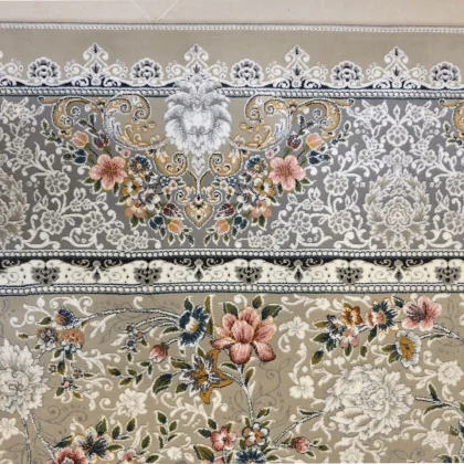 فرش ۱۲۰۰ شانه طرح نقره ای گل برجسته