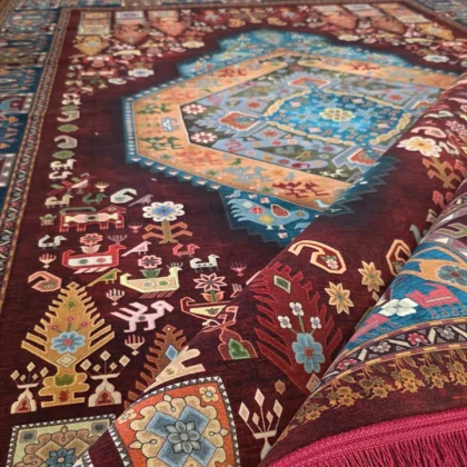 فرش 1240 شانه طرح دستباف کد T1113 لاکی