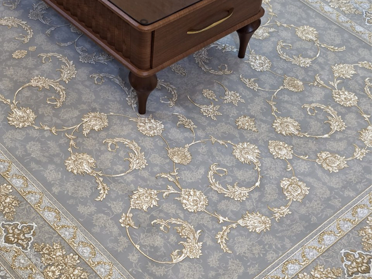 فرش 1240 شانه طرح دستباف مروارید طوسی