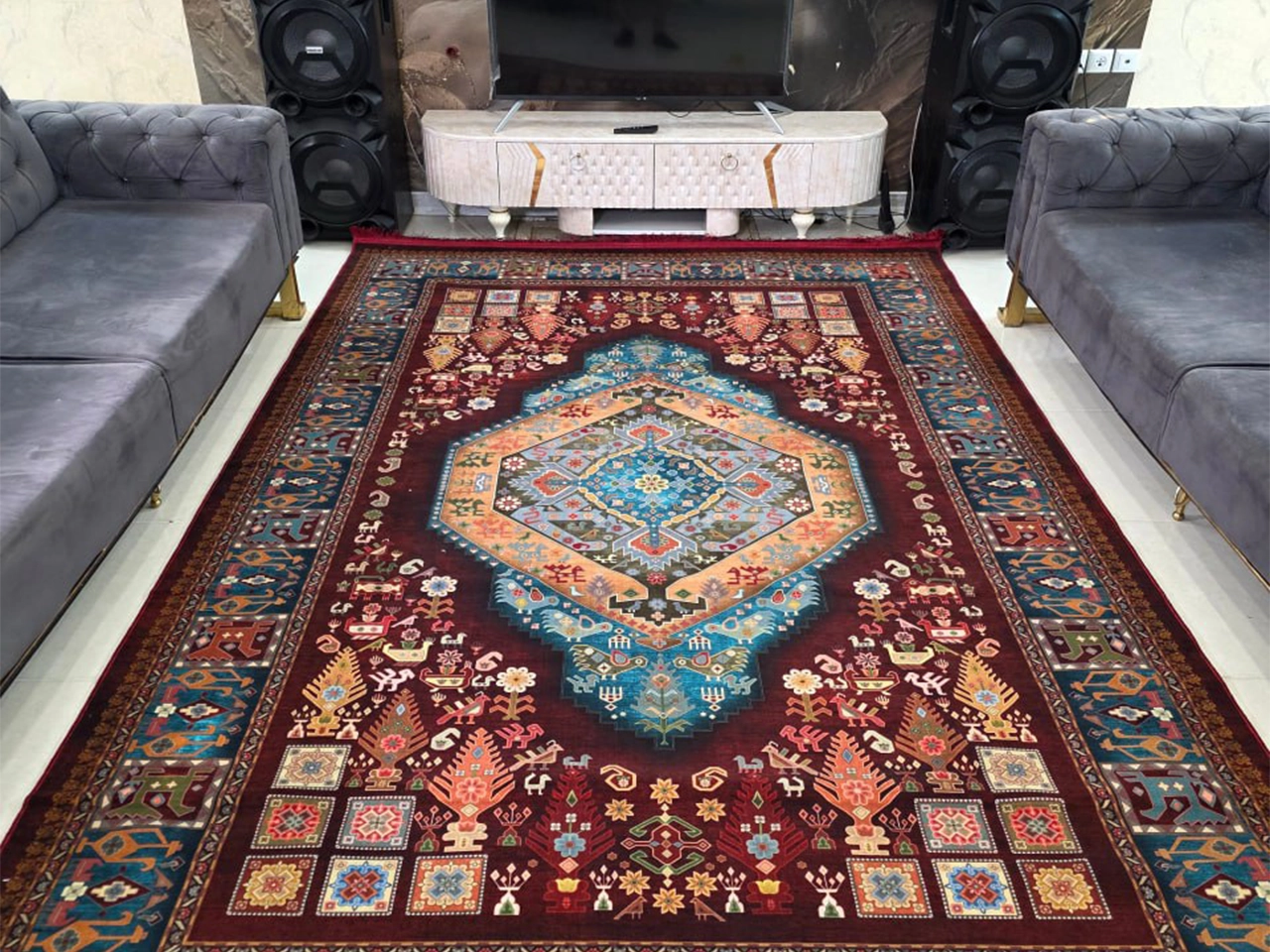 فرش 1240 شانه طرح دستباف کد T1113 لاکی