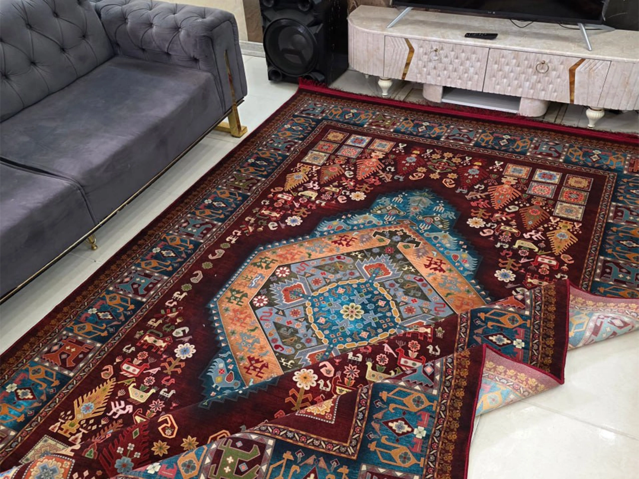 فرش 1240 شانه طرح دستباف کد T1113 لاکی
