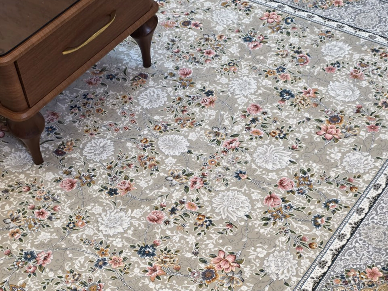فرش ۱۲۰۰ شانه طرح نقره ای گل برجسته