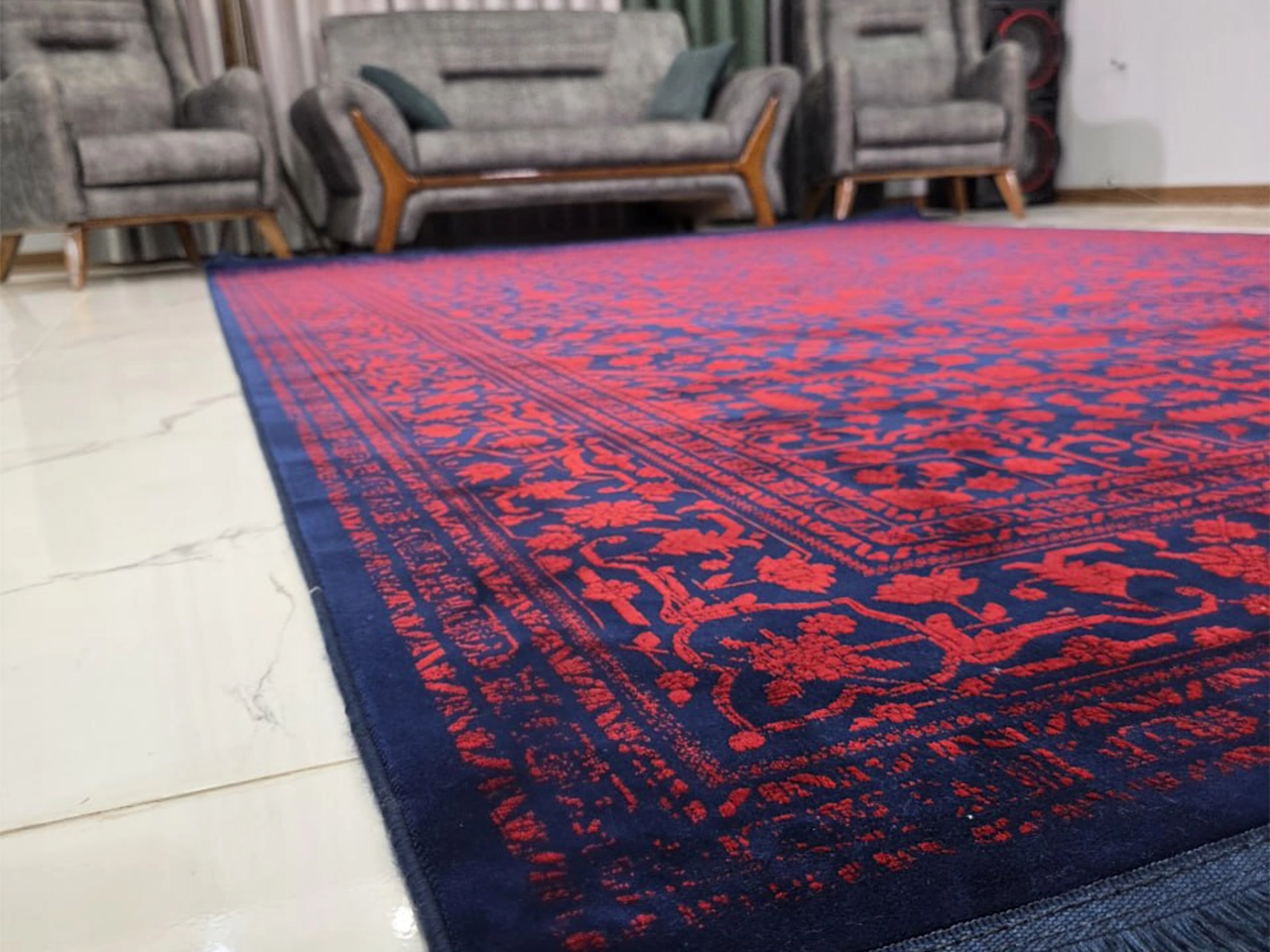 فرش ۱۲۰۰ شانه لاکی سرمه ای کد 1070