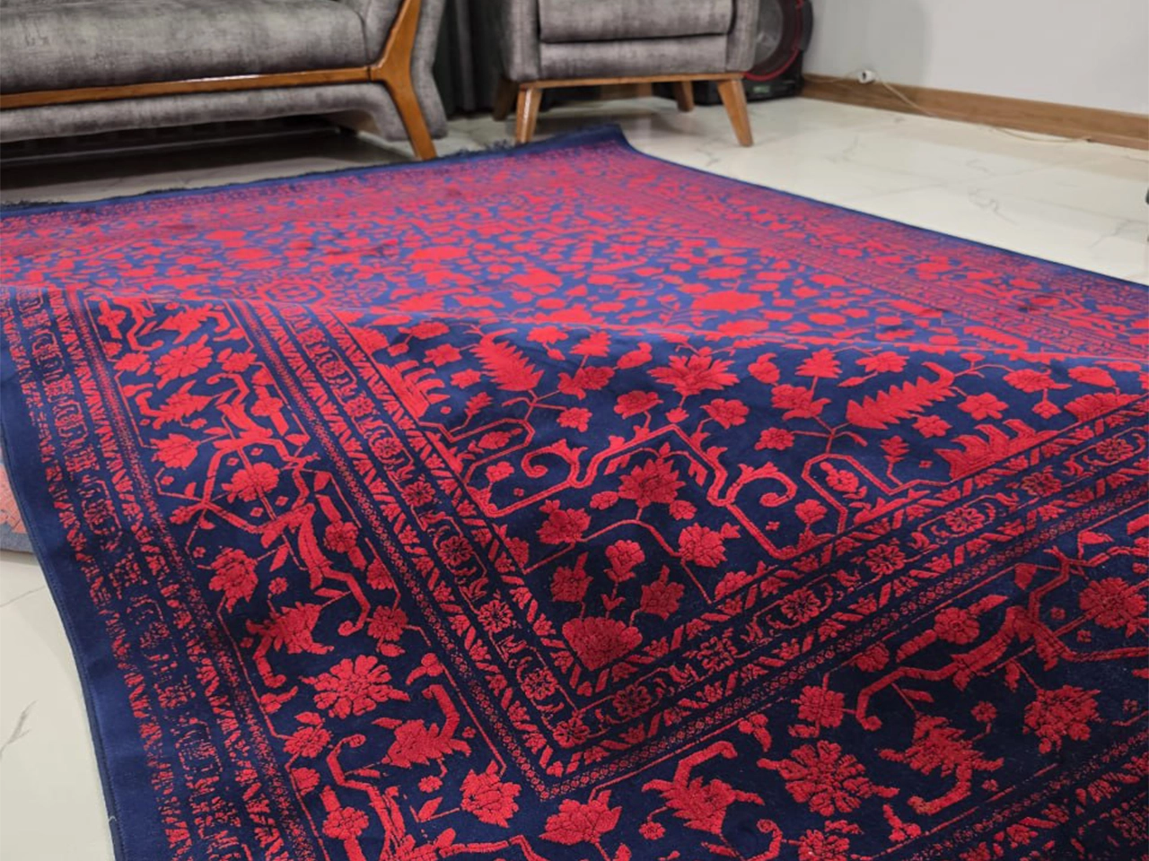 فرش ۱۲۰۰ شانه لاکی سرمه ای کد 1070