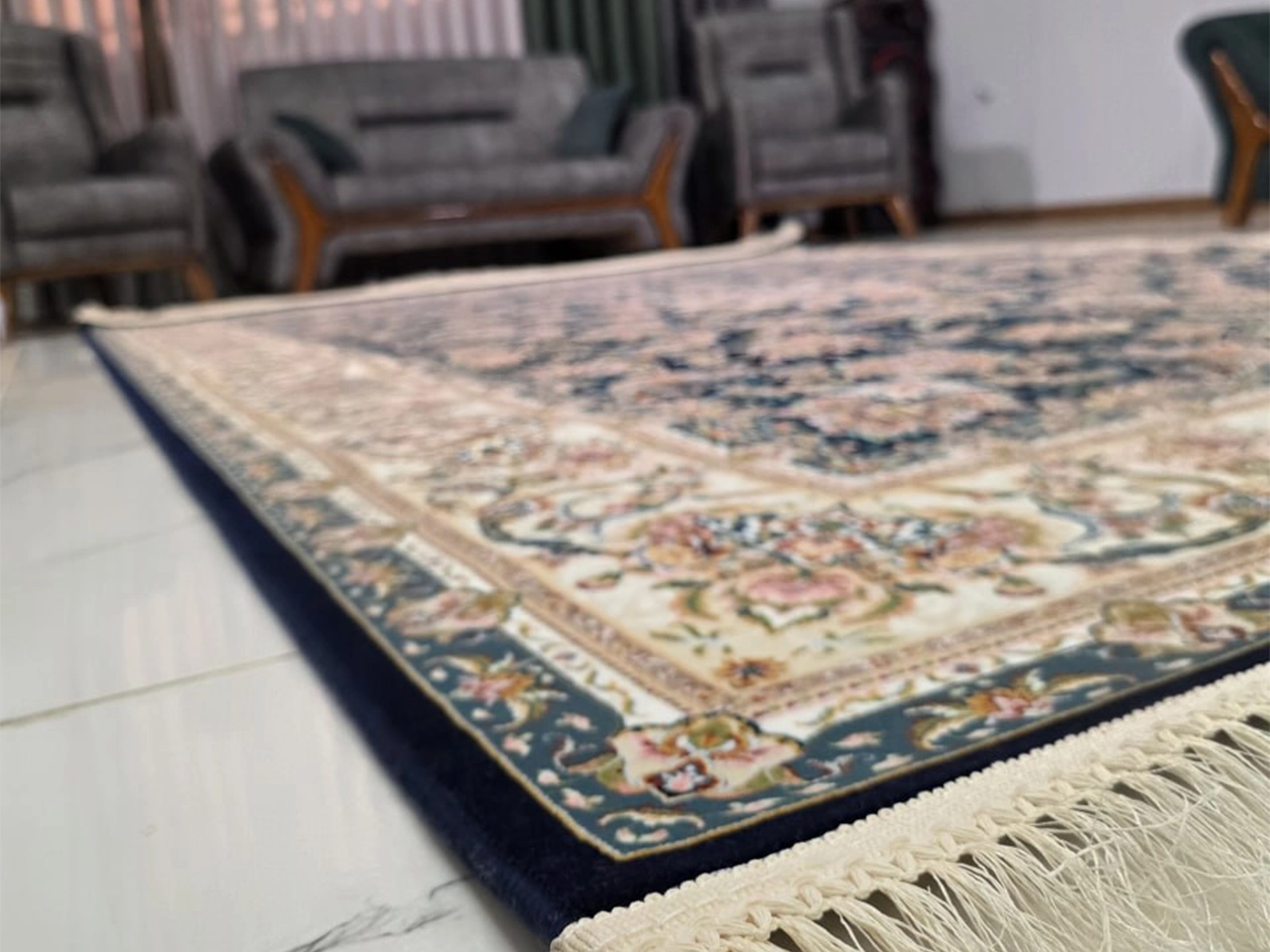 فرش 1200 شانه طرح آذر سرمه ای