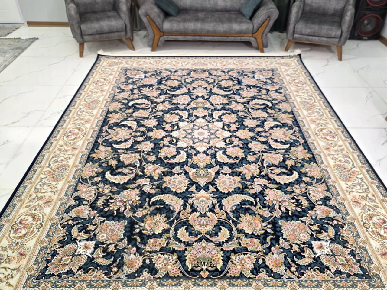 فرش 1200 شانه طرح آذر سرمه ای