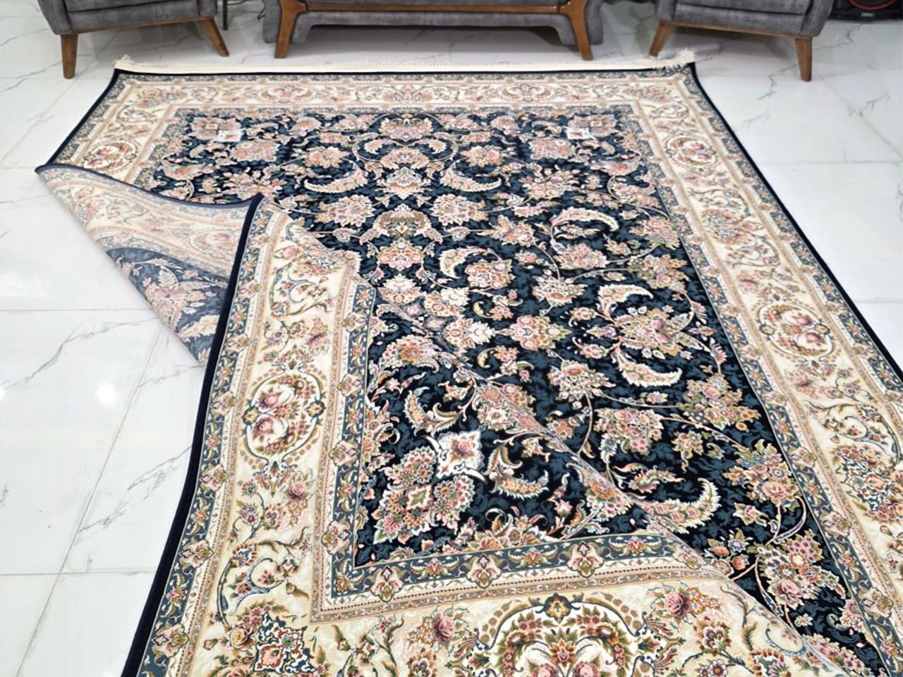 فرش 1200 شانه طرح آذر سرمه ای