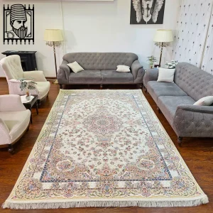 فرش ١٢٠٠ شانه طرح لارا کرم حاشیه کرم