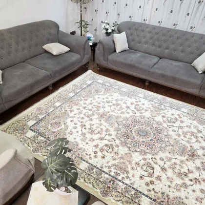 فرش ١٢٠٠ شانه طرح لارا کرم حاشیه کرم