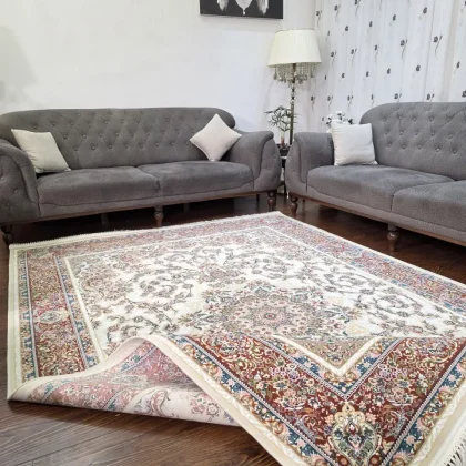 فرش ۱۲۰۰ شانه طرح آیلین کرم حاشیه گلبهی
