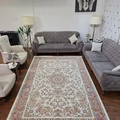 فرش ۱۲۰۰ شانه طرح آیلین کرم حاشیه گلبهی