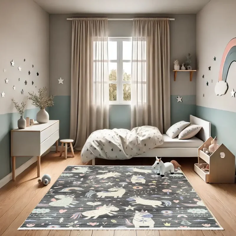 فرش کودک طرح اسب تک شاخ کد 25KM0030