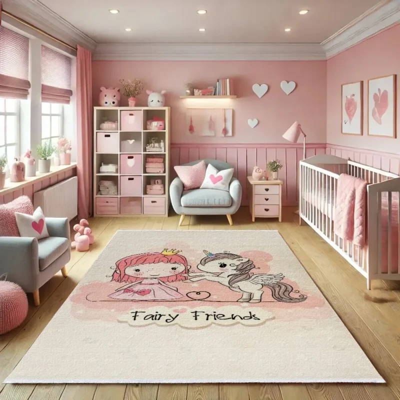 فرش کودک طرح اسب تک شاخ کد 25KD0040