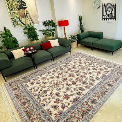 فرش ۱۲۰۰ شانه طرح بهشت کرم گل برجسته